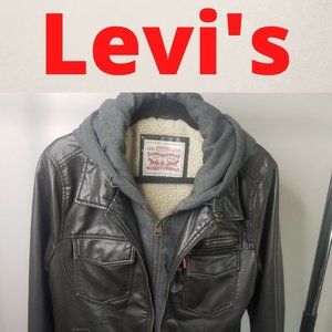 NWT Men's Levi's Brown Faux Leather Jacket Hooded